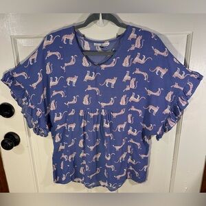 Michelle McDowell Short Sleeve Cheetah Top Ruffles Blouse Size M